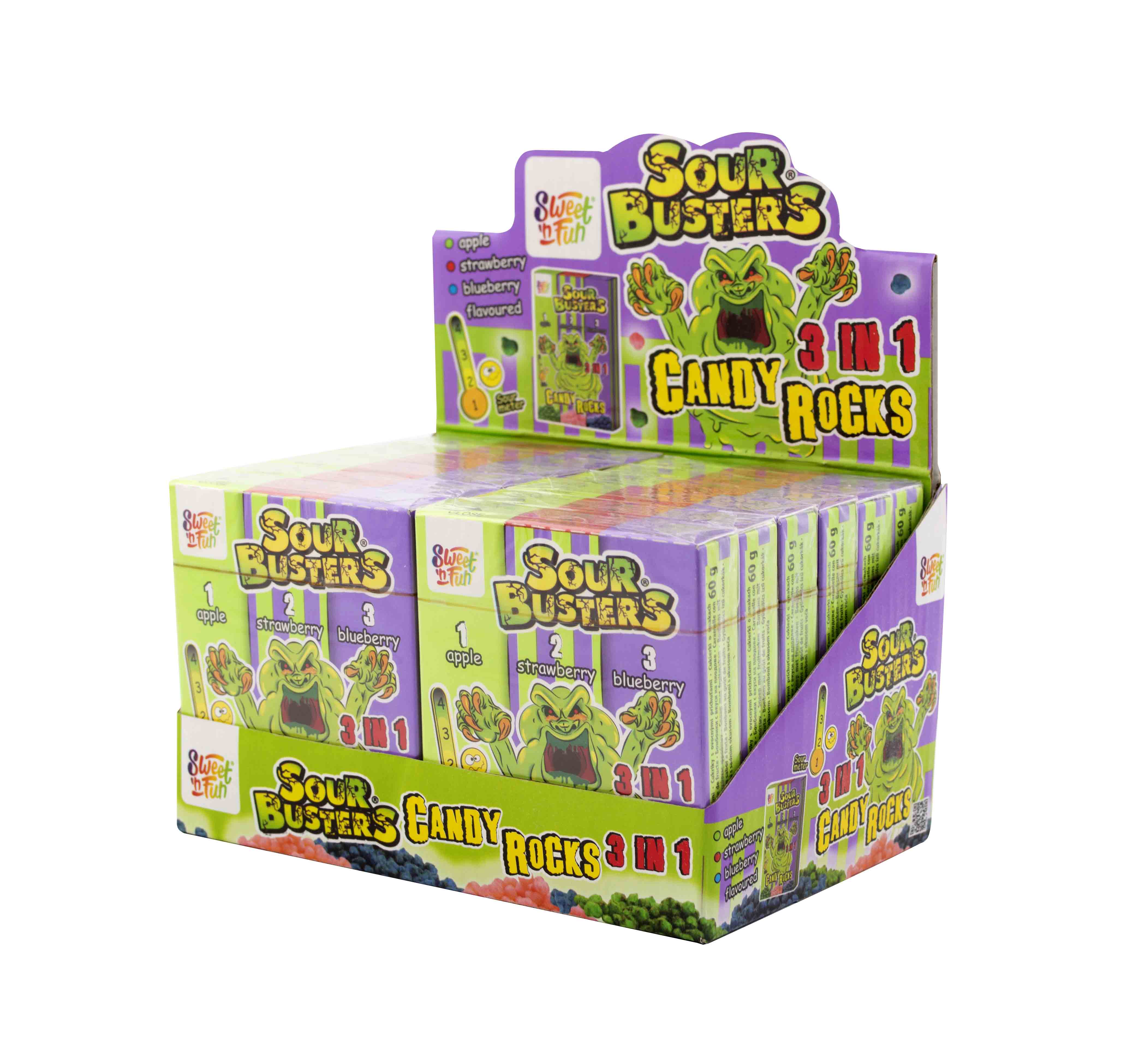 Sour Busters Candy Rocks 3in1 cukríky - 12 ks