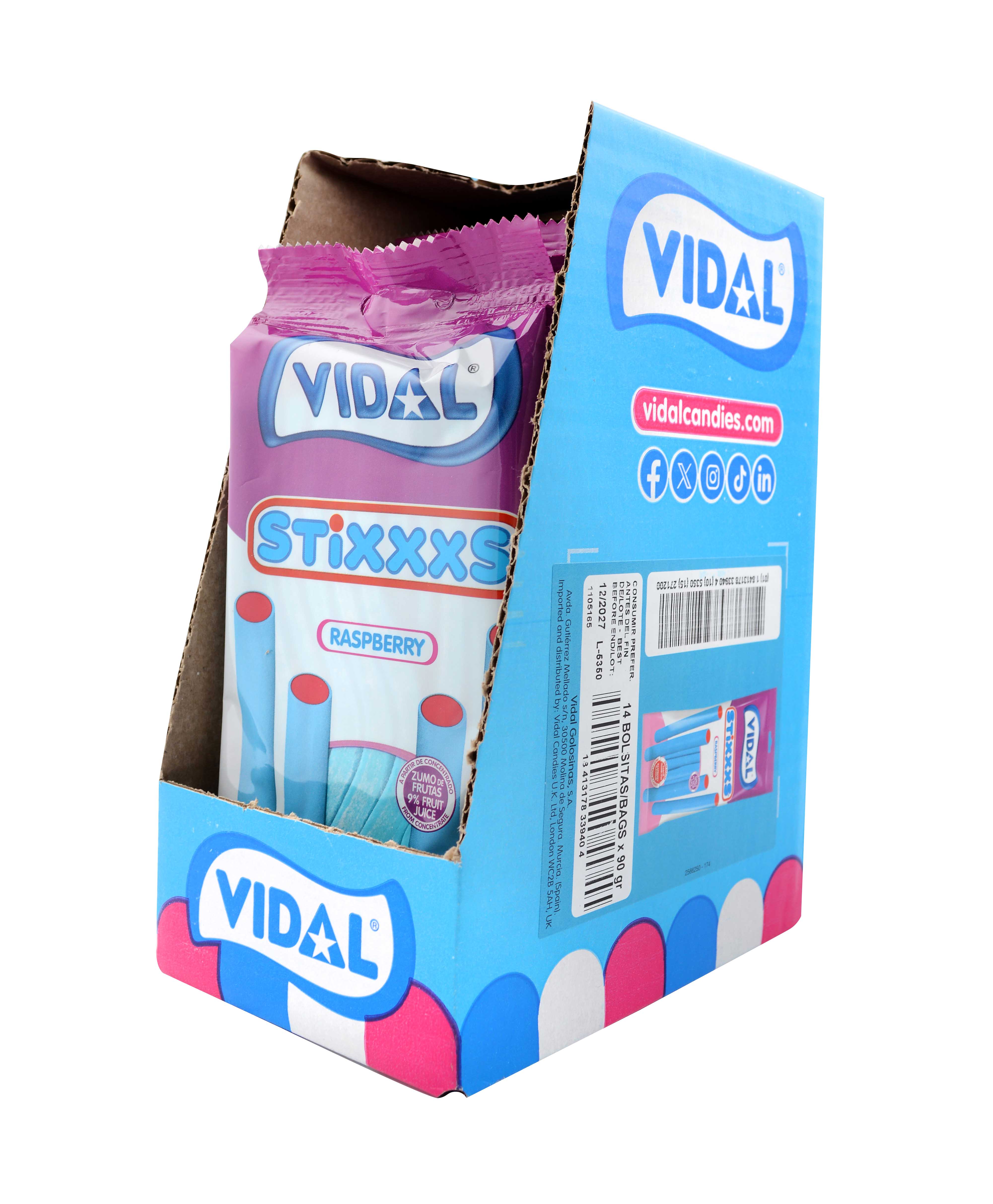 VIDAL 90g Stixxxs malinové pelendreky- 14ks